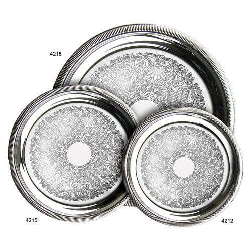 Eastern Tabletop Gadroon Border Silverplate Round Tray Product Photo