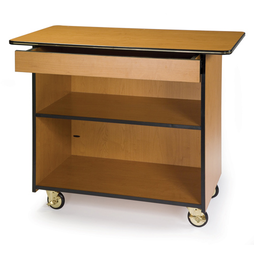 Enclosed-Service-Cart-Center-Drawer-Fixed-Shelf-Beige-Suede